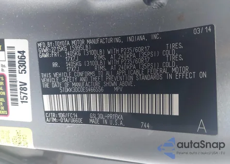 2014 Toyota Sienna Le V6 8 Passenger из США, поврежденный, VIN 5TDKK3DC0ES466556